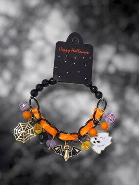 Spooktacular Halloween Charm Bracelet with Ghost, Bat & Spiderweb Charms